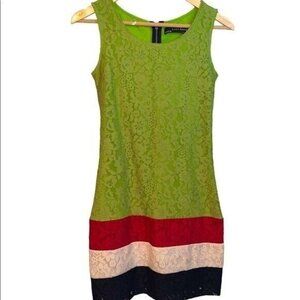 Zara Basic Green Color Block Sleeveless Lace Mini Shift Dress Size Medium